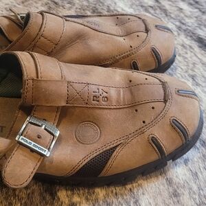 Vintage RL67 Polo Ralph Lauren Brown Leather Upper Clog Mule Slip On Size 10 Men